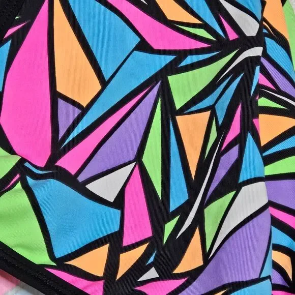 Rolita Couture Bold Colorful Neon Stained Glass Print Festival Buckle Crop Top - Picture 7 of 14